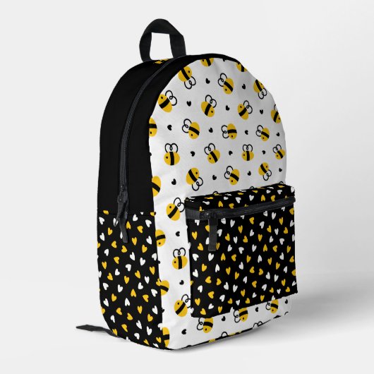 Sac À Dos Imprimé Whimsical Bumblebee & Hearts with Name Cute Kids (Coin arrière gauche)