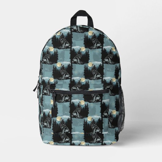 Sac À Dos Imprimé Wolf Howling À Moon Design Motif (Recto)