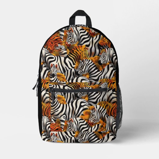 Sac À Dos Imprimé Zebra Tiger Peau animale Motif Monogramme moderne (Recto)