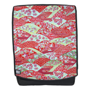 Sac À Dos Japonais Washi Art Rouge Floral Origami Yuzen Back