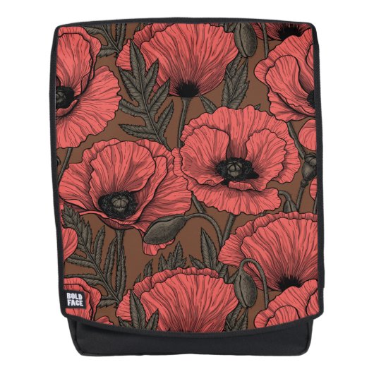 Sac À Dos Jardin de coquelicot dans le corail et brun (Devant)
