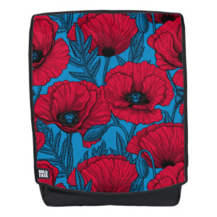 Sac À Dos Jardin de pavot rouge sur bleu