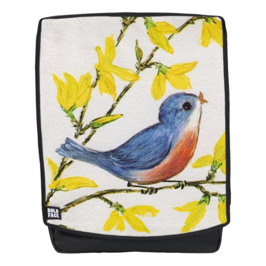 Sac À Dos Joli chant Oiseau Rouge Bleu sur Fleurs de Branche (Devant)