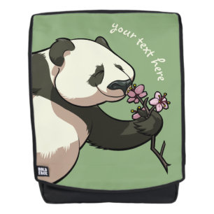 Sac À Dos Joyeuses Panda Sniffs Fleurs De Fleur Rose Avec Te