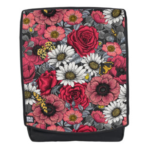 Sac À Dos Mélange de fleurs en rouge et gris