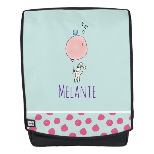 Sac À Dos Mignonne lapin tenant un ballon avec le bleuet en  (Devant)
