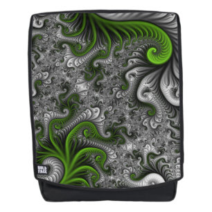 Sac À Dos Monde Fantastique Art Fractal Abstrait Vert Et Gri