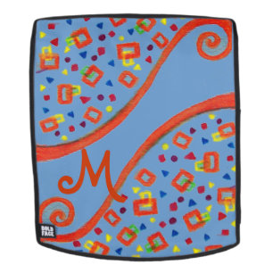 Sac À Dos MONOGRAMME DÉCO ABSTRAIT Orange Blue Yellow Swirls