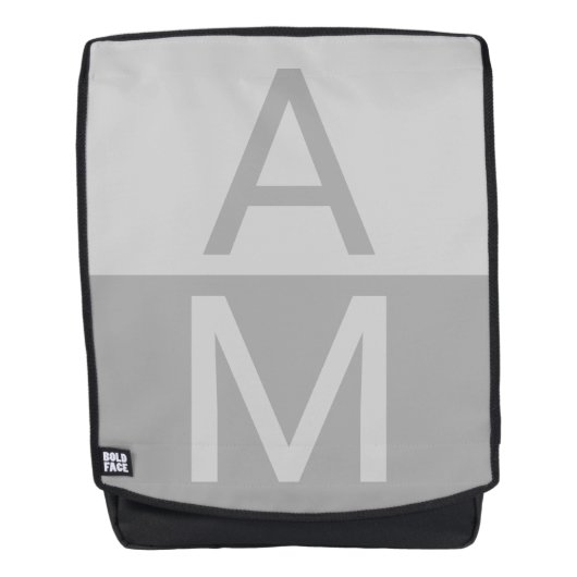 Sac À Dos Monogramme d'initiales modernes gris clair et gris (Devant)