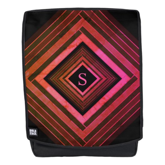 Sac À Dos Monogramme géométrique rose rustique Carré moderne (Devant)