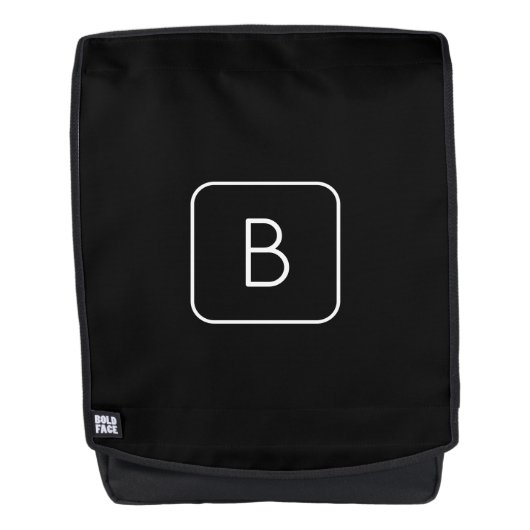 Sac À Dos Monogramme Initial De Style Moderne | Blanc & Noir (Devant)