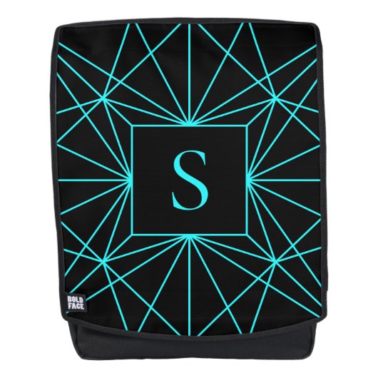 Sac À Dos Monogramme Initial | Motif Géométrique Turquoise (Devant)