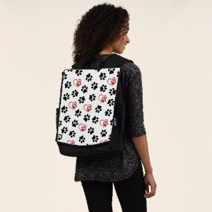 Sac À Dos Motif de pattes, pattes noires, pattes rouges, cœu