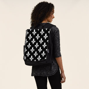 Sac À Dos Motif Fleur de Lis, Royal Français, Blanc sur Noir