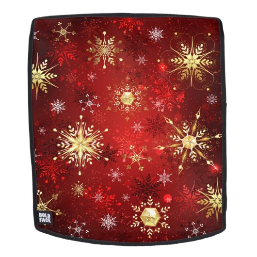 Sac À Dos Noël Golden Snowflakes sur Arrière - plan rouge (Devant amovible)