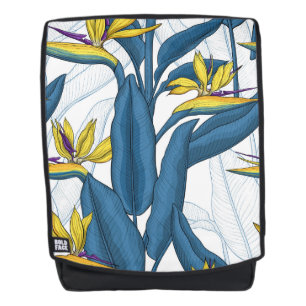 Sac À Dos Oiseau de fleurs de paradis sur blanc