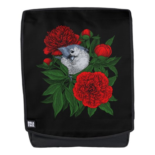 Sac À Dos Oiseau sur un bouquet de pivoine rouge (Devant)