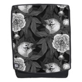 Sac À Dos Oiseaux et fleurs de pivoines monochromes, gris (Devant)
