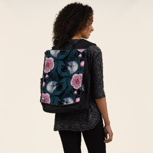 Sac À Dos Oiseaux et fleurs de pivoines roses avec feuille