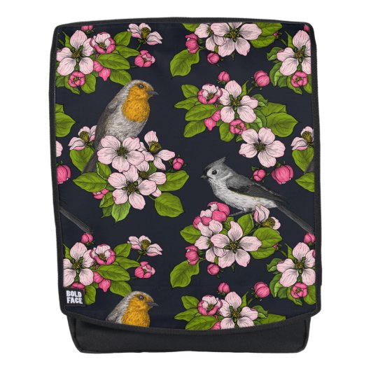 Sac À Dos Oiseaux et fleurs en noir (Devant)