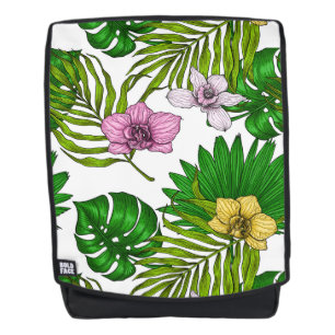 Sac À Dos Orchidées et feuilles de palmiers, rose, jaune, ve