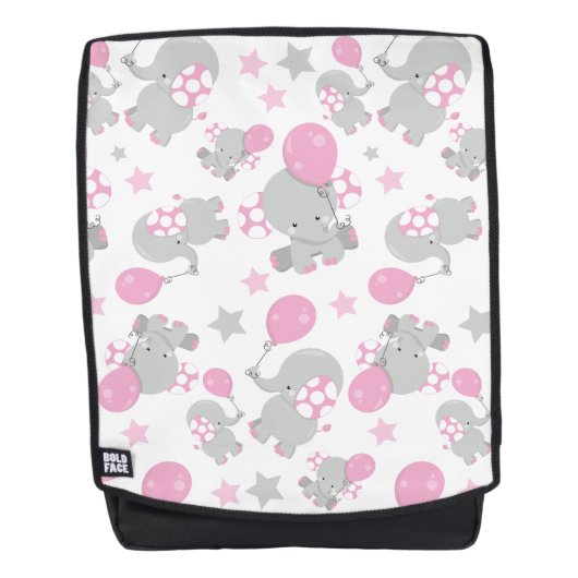 Sac À Dos Pattern of Elephants, Cute Elephants - Pink Gray (Devant)