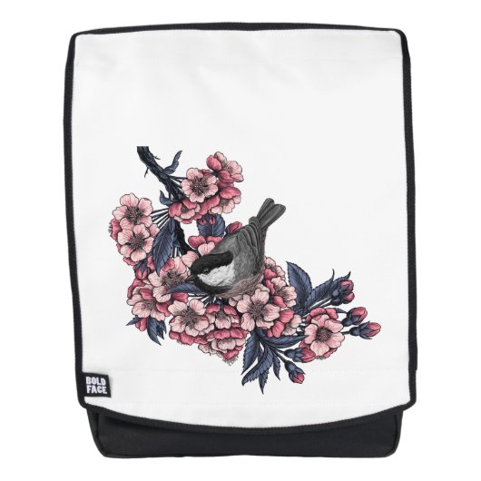 Sac À Dos Poulet sur une branche de cerise en fleurs (Devant)