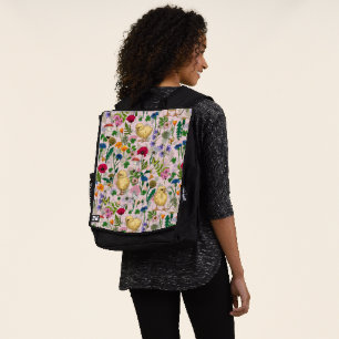 Sac À Dos Poulets et fleurs sauvages sur coton bonbon rose