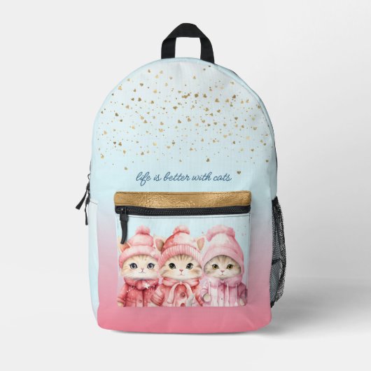 Sac à dos pour fille 3 chats mignons sur mesure (Recto)