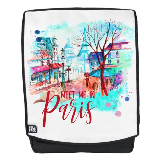 Sac À Dos Rencontrez-moi à Paris France Tour Eiffel Aquarell (Devant)