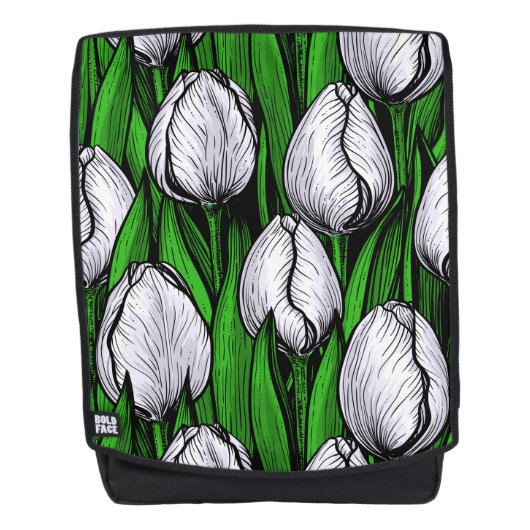 Sac À Dos Tulières blanches avec feuilles verts (Devant)