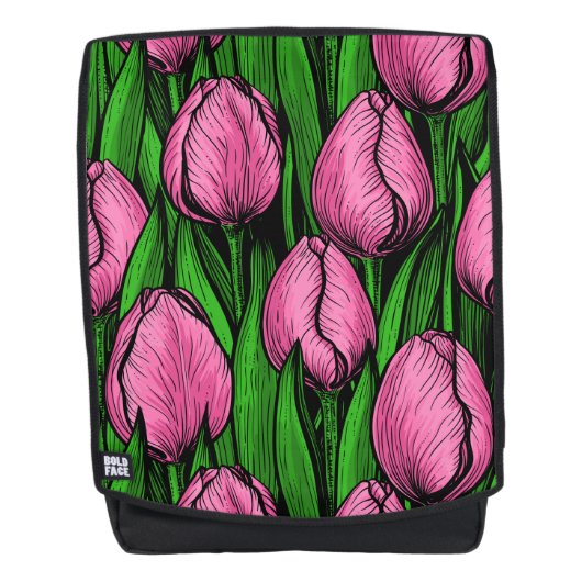 Sac À Dos Tulières roses avec feuilles verts (Devant)