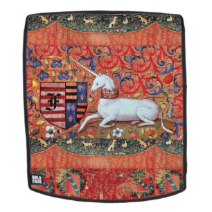 SAC À DOS UNICORN, FLEURS D'IMAGINAIRE MÉDIÉVAL, MONOGRAMME 