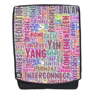 Sac À Dos Yin Yan Nuage de Mots Texte Motif Interconnexion