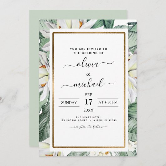 Sac à Faire-part de mariage floral Magnolia Tropic (Devant / Derrière)