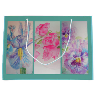 Sac à fleurs aquarelle turquoise pour cadeau