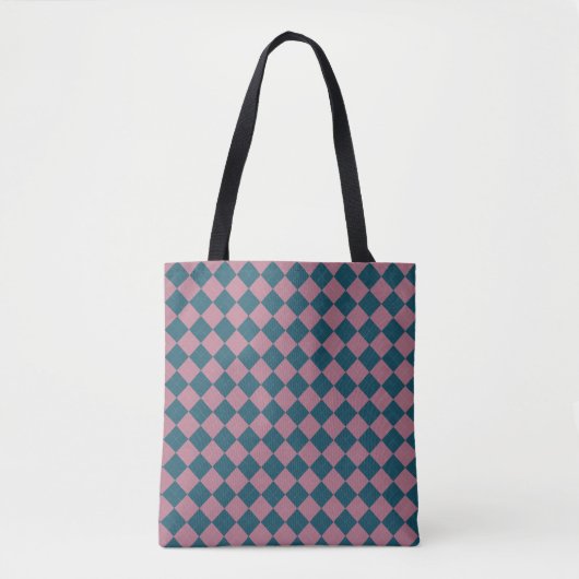 Sac à main à motif argyle bleu océan et rose (Devant)