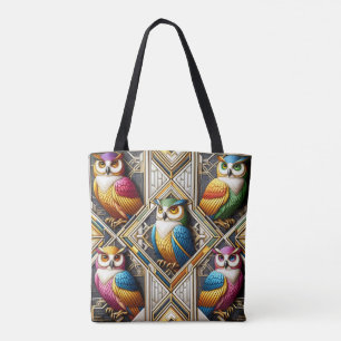 Sac à main Art déco hiboux arc-en-ciel