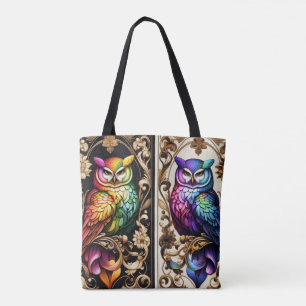 Sac à main Art déco hiboux arc-en-ciel