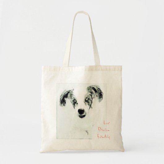 Sac à main avec croquis de chien Amour, Dévotion, (Devant)
