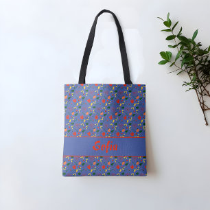 Sac à main bleu à motif de fleurs sauvages et nom