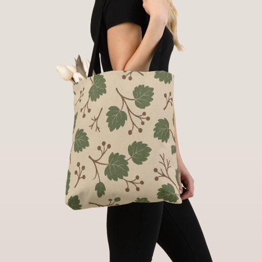 Sac à main botanique beige et vert de la forêt (De près)