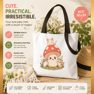 Sac à main chat champignon mignon – Mu Cottagecore
