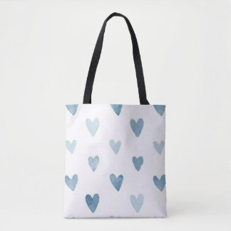 Sac à main cœurs aquarelle bleue
