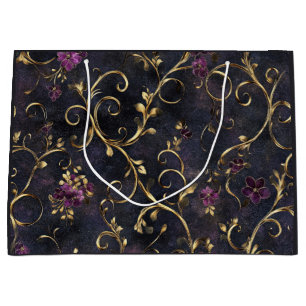 Sac à main de luxe floral doré de minuit