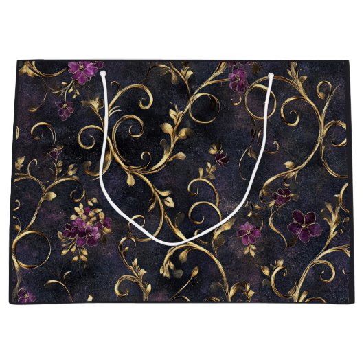 Sac à main de luxe floral doré de minuit (Devant)