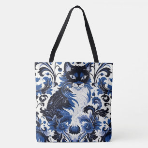 Sac à main démesuré à épaule Art Déco chat bleu dr