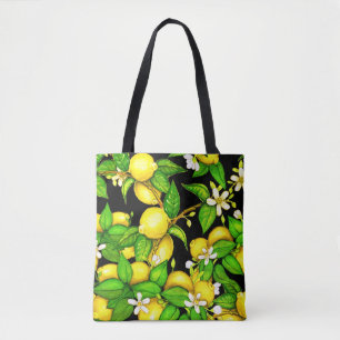 Sac à main d'impression de citron sur le noir