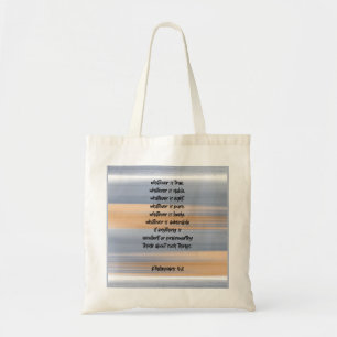 Sac à main éclaboussé de bleu avec verset biblique