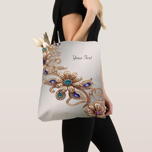 Sac à main élégant en or avec fleurs en bijoux (De près)
